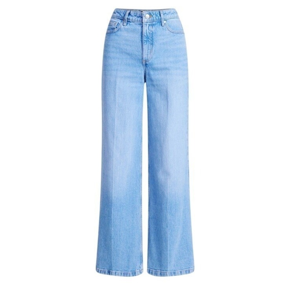 Free Assembly Jeans Womens 8 Light Wash High Rise Relaxed Wide Leg Front Crease